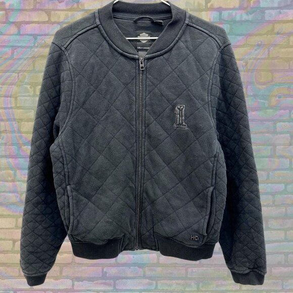 Harley-Davidson Black Slim Fit Quilted Bomber Jacket Coat 97415-17VW, Size Large - Picture 1 of 6
